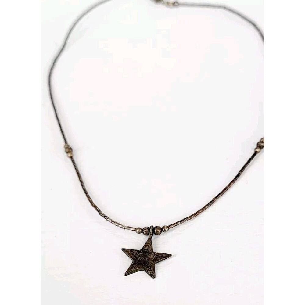 Sterling Silver 925 Turquoise Inlay Star Pendant Necklace 16" 4.61g Southwestern - Picture 4 of 8